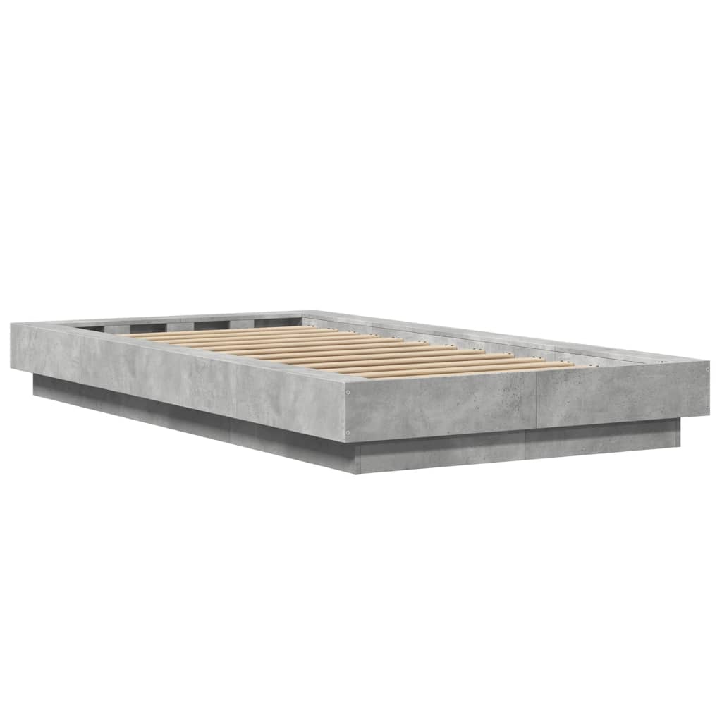 Cadre de lit et lumières LED sans matelas gris béton 90x190 cm