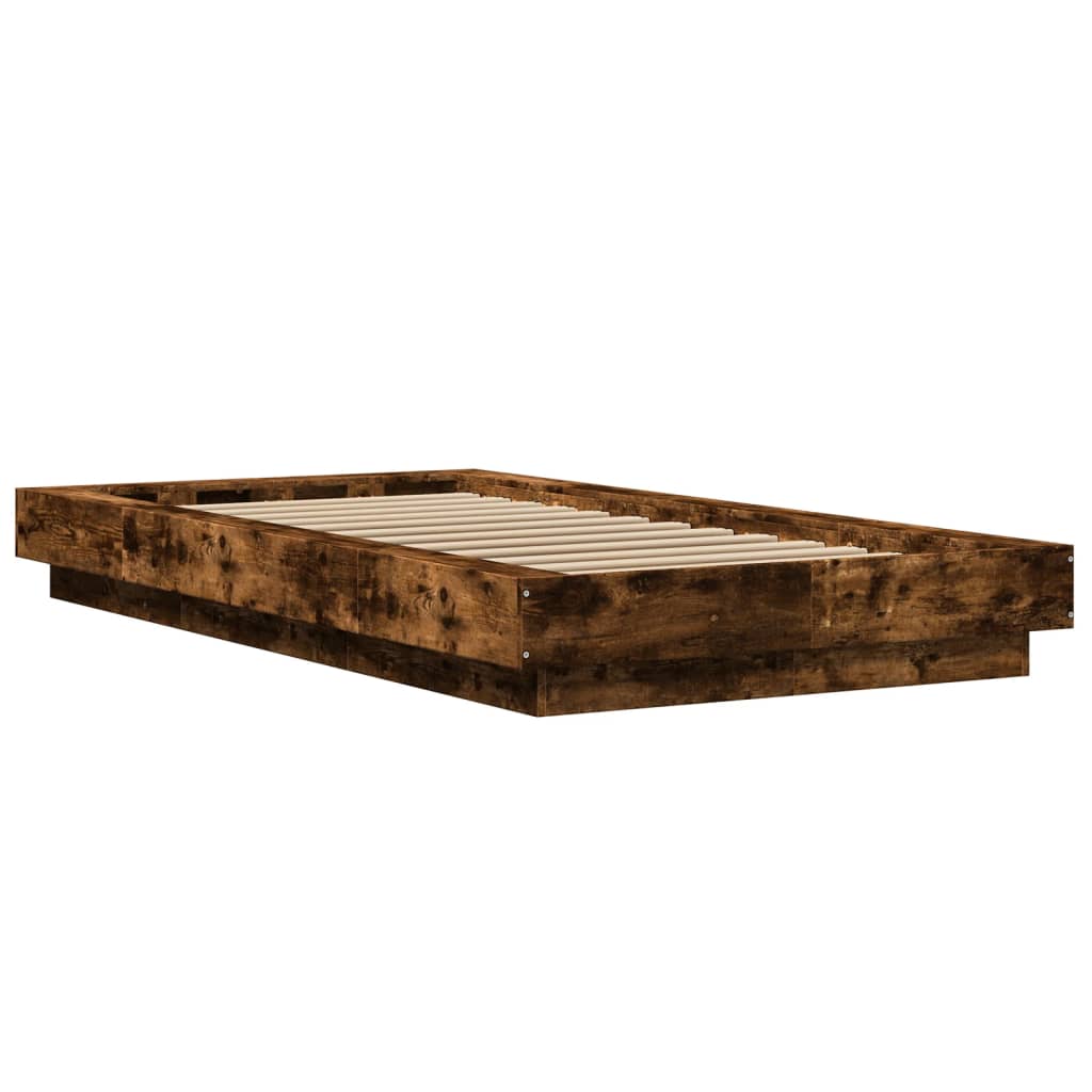 Cadre de lit et lumières LED sans matelas chêne fumé 90x190 cm