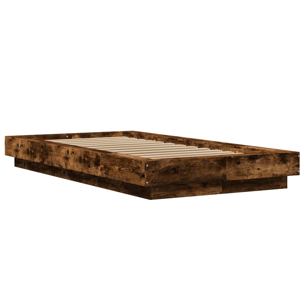 Cadre de lit et lumières LED sans matelas chêne fumé 75x190 cm