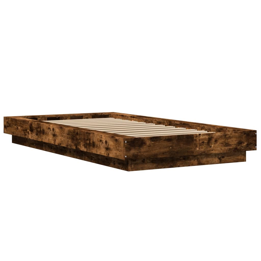 Cadre de lit et lumières LED sans matelas chêne fumé 75x190 cm