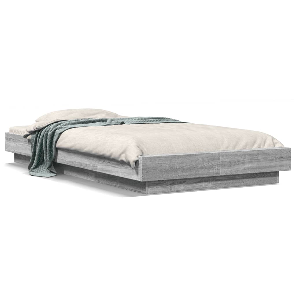 Cadre de lit et lumières LED sans matelas sonoma gris 75x190 cm