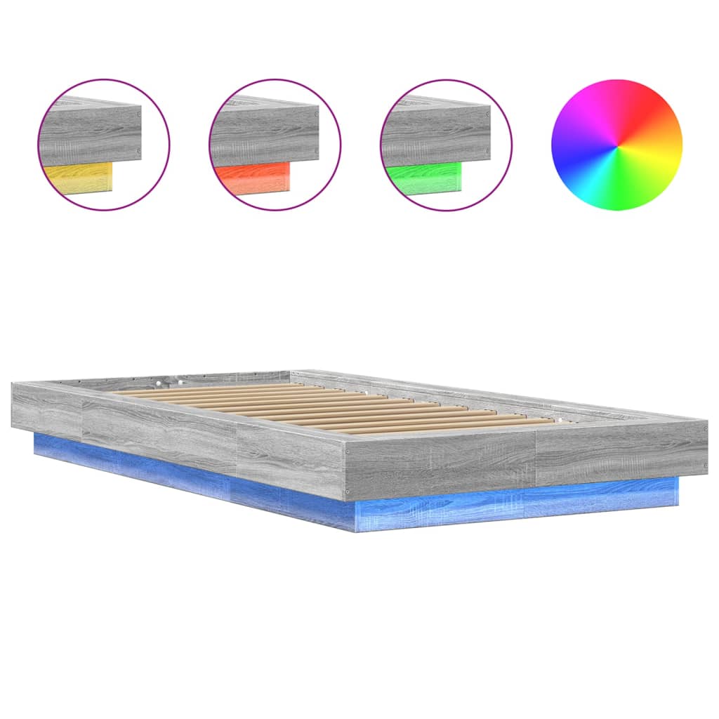 Cadre de lit et lumières LED sans matelas sonoma gris 75x190 cm