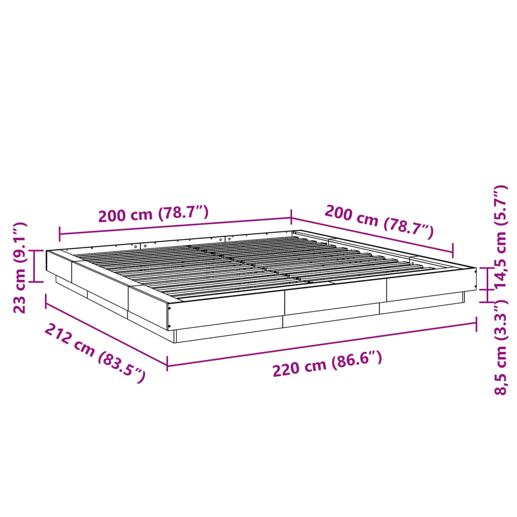 Bed frame without mattress sonoma oak 200x200 cm