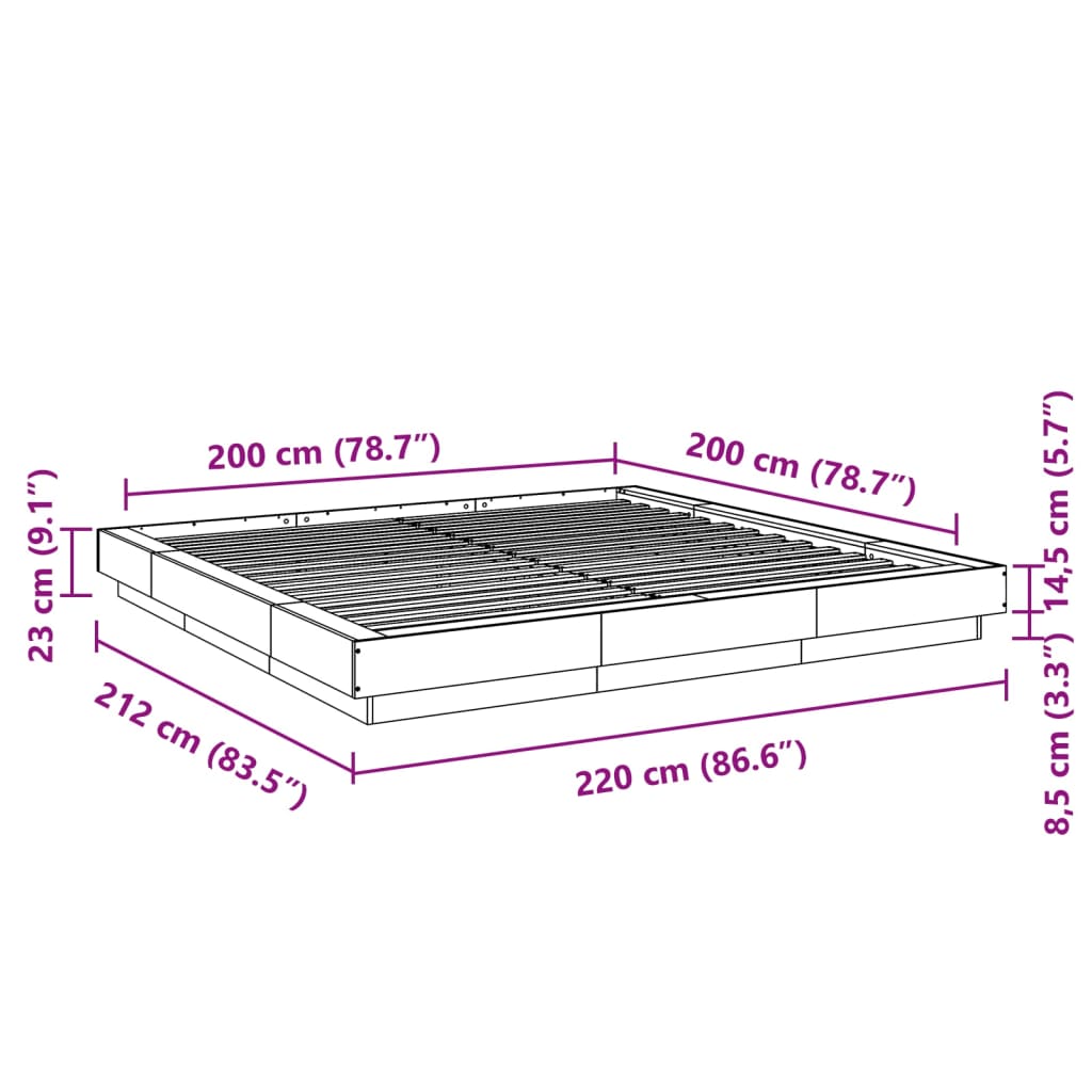 Cadre de lit sans matelas gris béton 200x200 cm