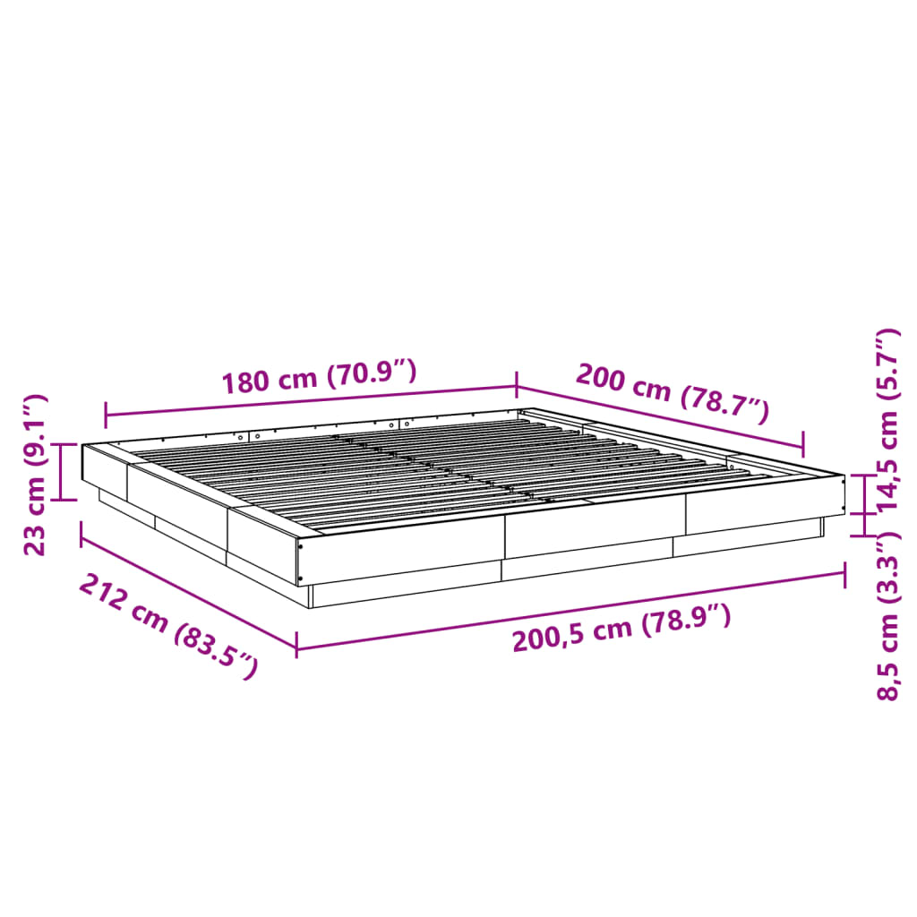 Cadre de lit sans matelas gris béton 180x200 cm