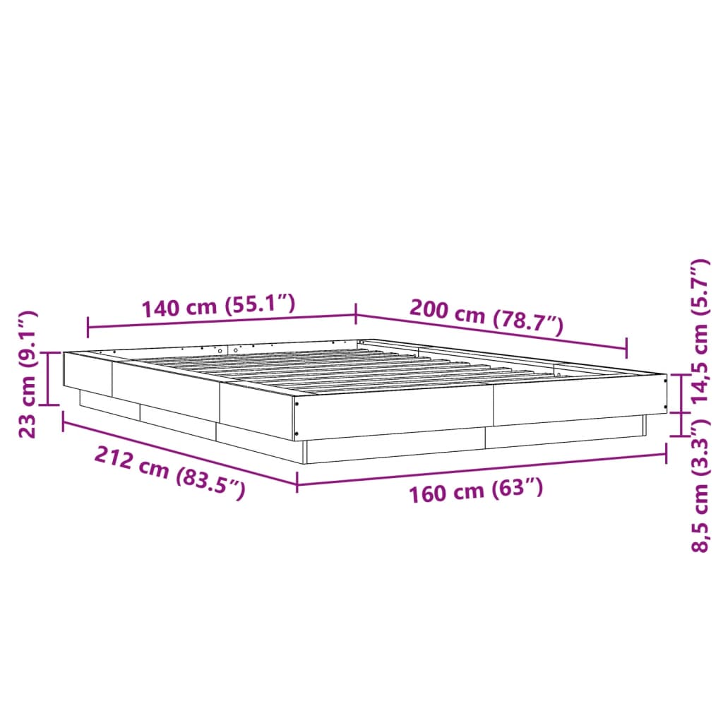 Cadre de lit sans matelas chêne sonoma 140x200 cm