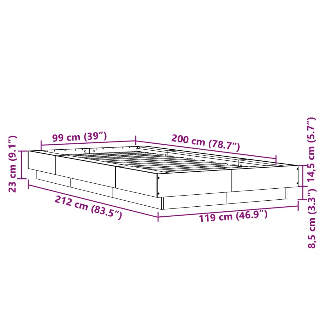 Cadre de lit sans matelas blanc 100x200 cm