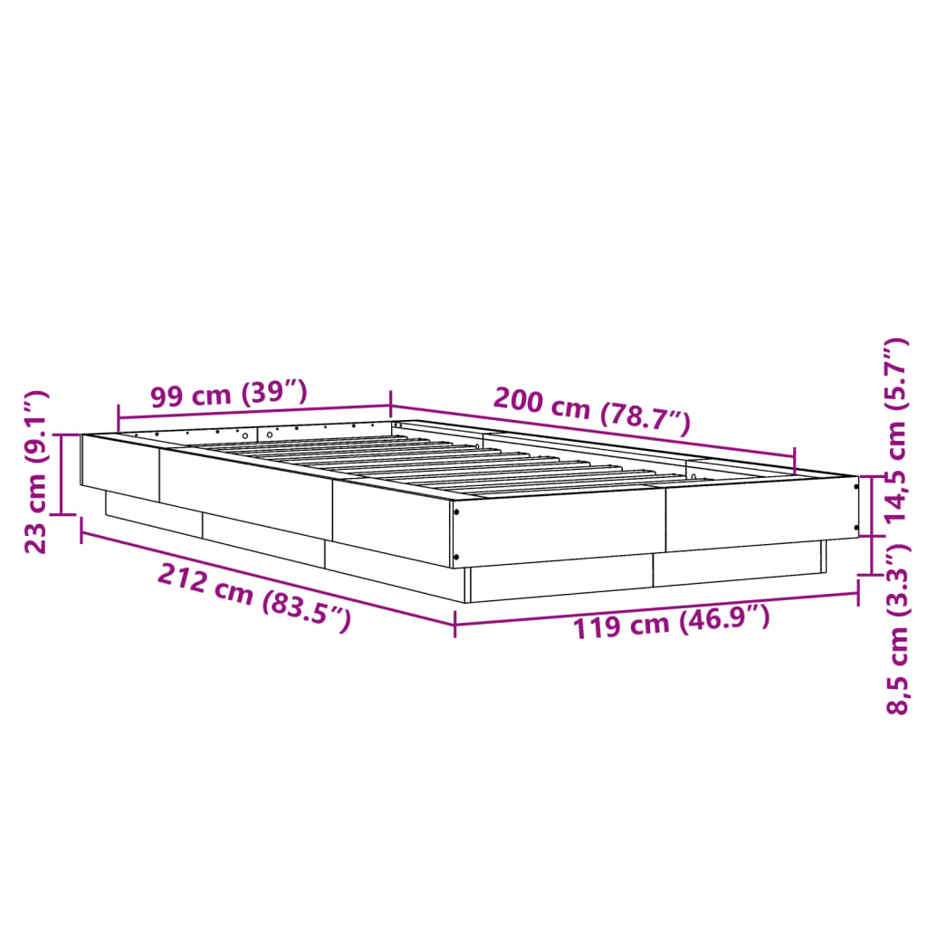 Cadre de lit sans matelas noir 100x200 cm