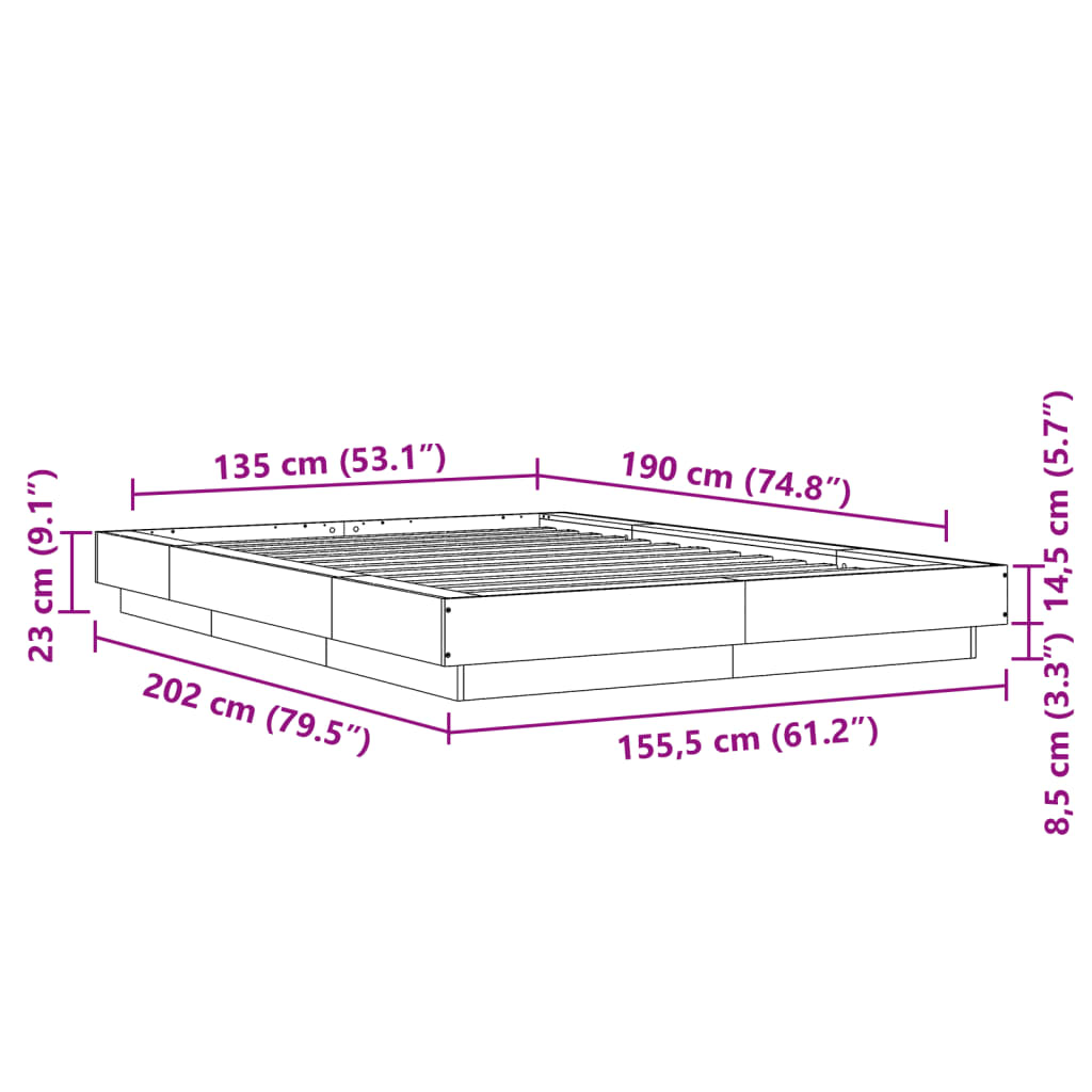 Cadre de lit sans matelas blanc 135x190 cm