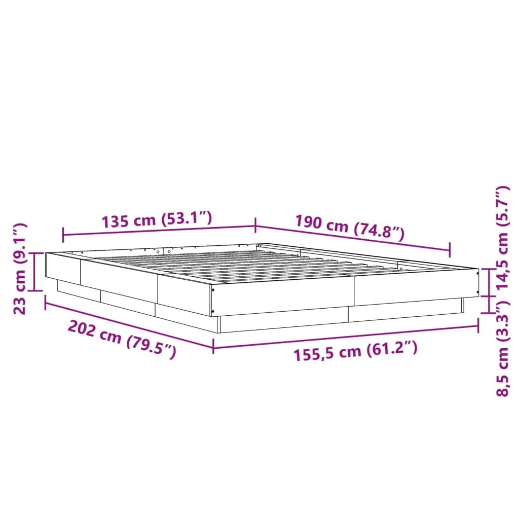 Cadre de lit sans matelas chêne sonoma 135x190 cm