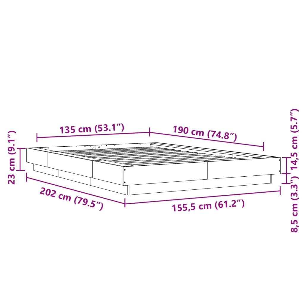 Cadre de lit sans matelas gris béton 135x190 cm