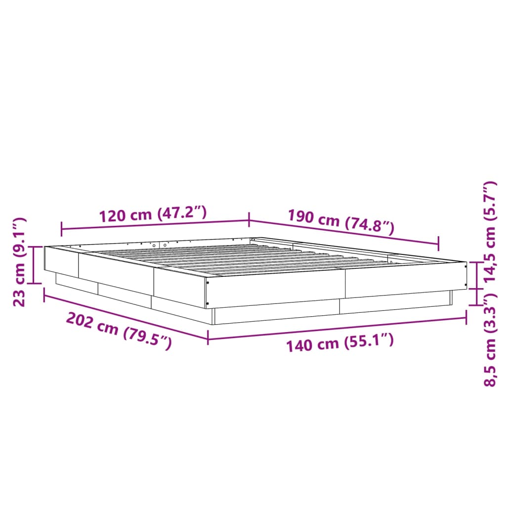 Cadre de lit sans matelas chêne marron 120x190 cm