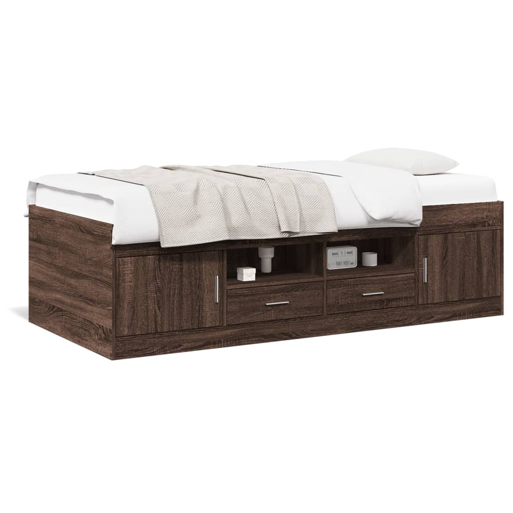 Day bed with drawers without mattress brown oak 100x200 cm