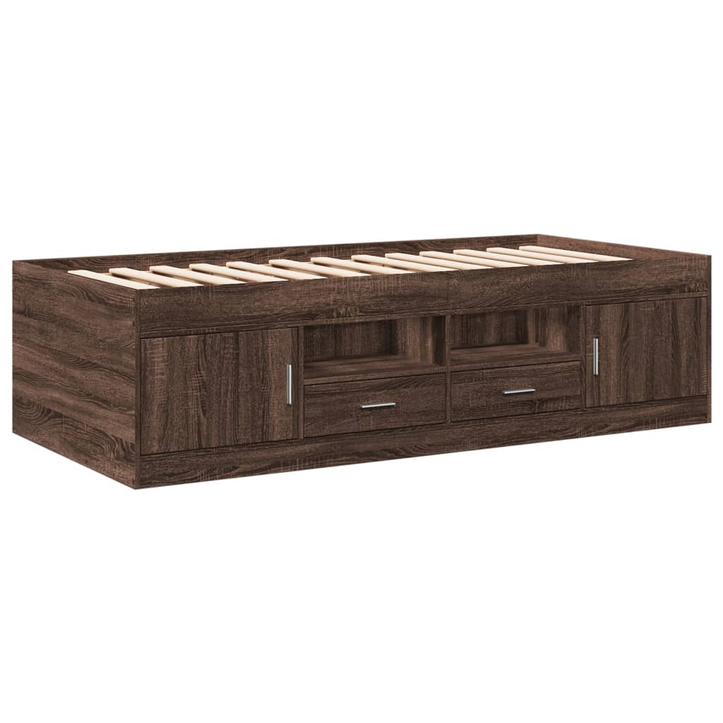 Day bed with drawers without mattress brown oak 100x200 cm