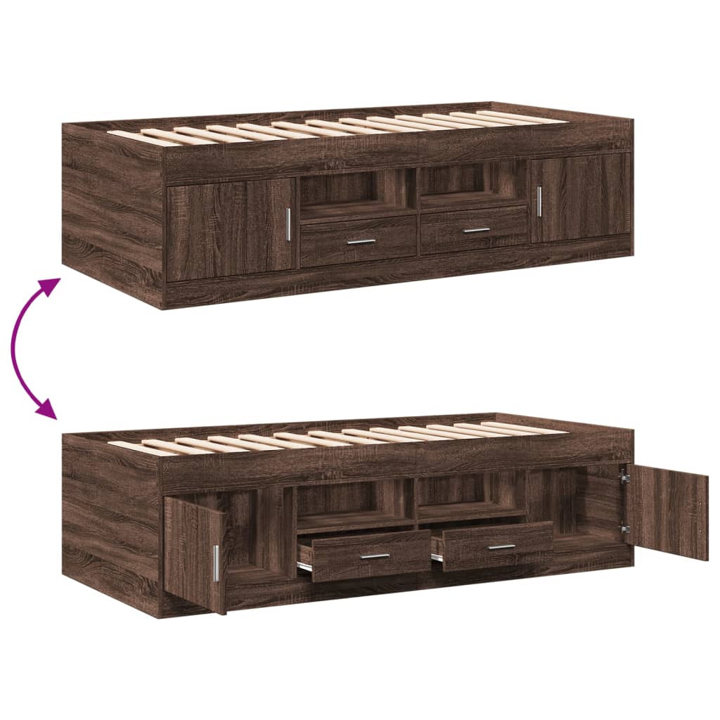 Day bed with drawers without mattress brown oak 100x200 cm