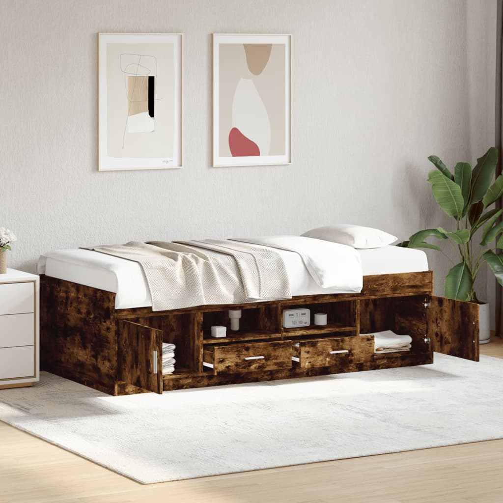 Day bed with drawers without mattress smoked oak 75x190 cm