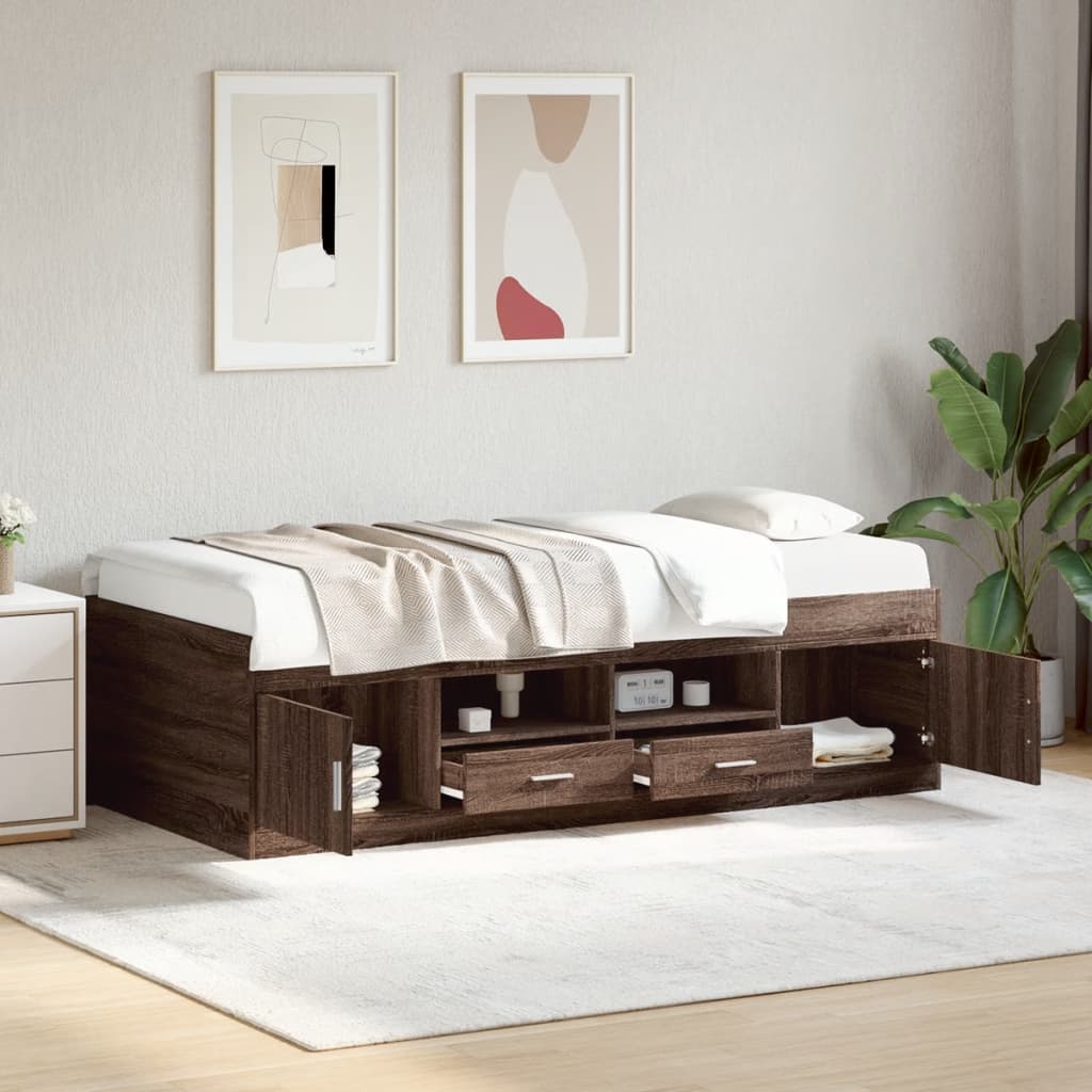 Day bed with drawers without mattress brown oak 75x190 cm