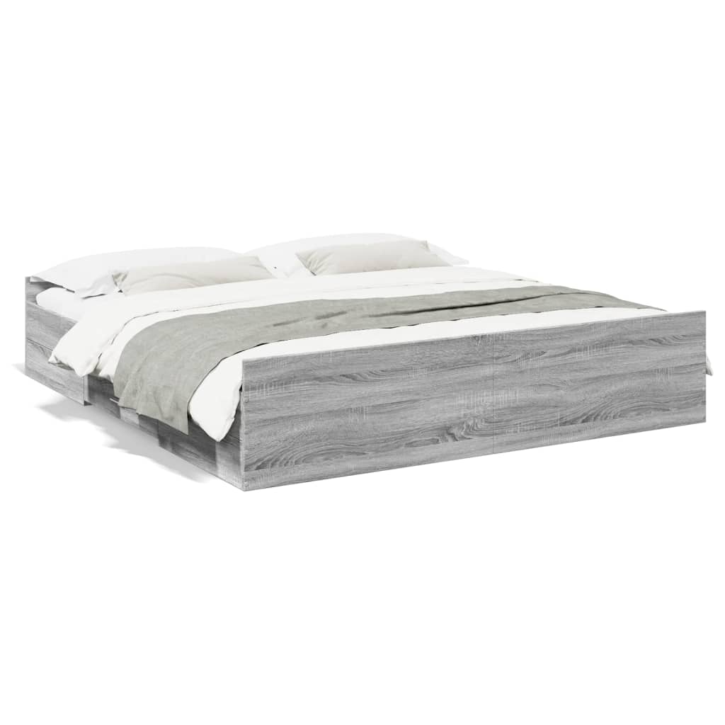 Cadre de lit avec tiroirs sans matelas sonoma gris 200x200 cm