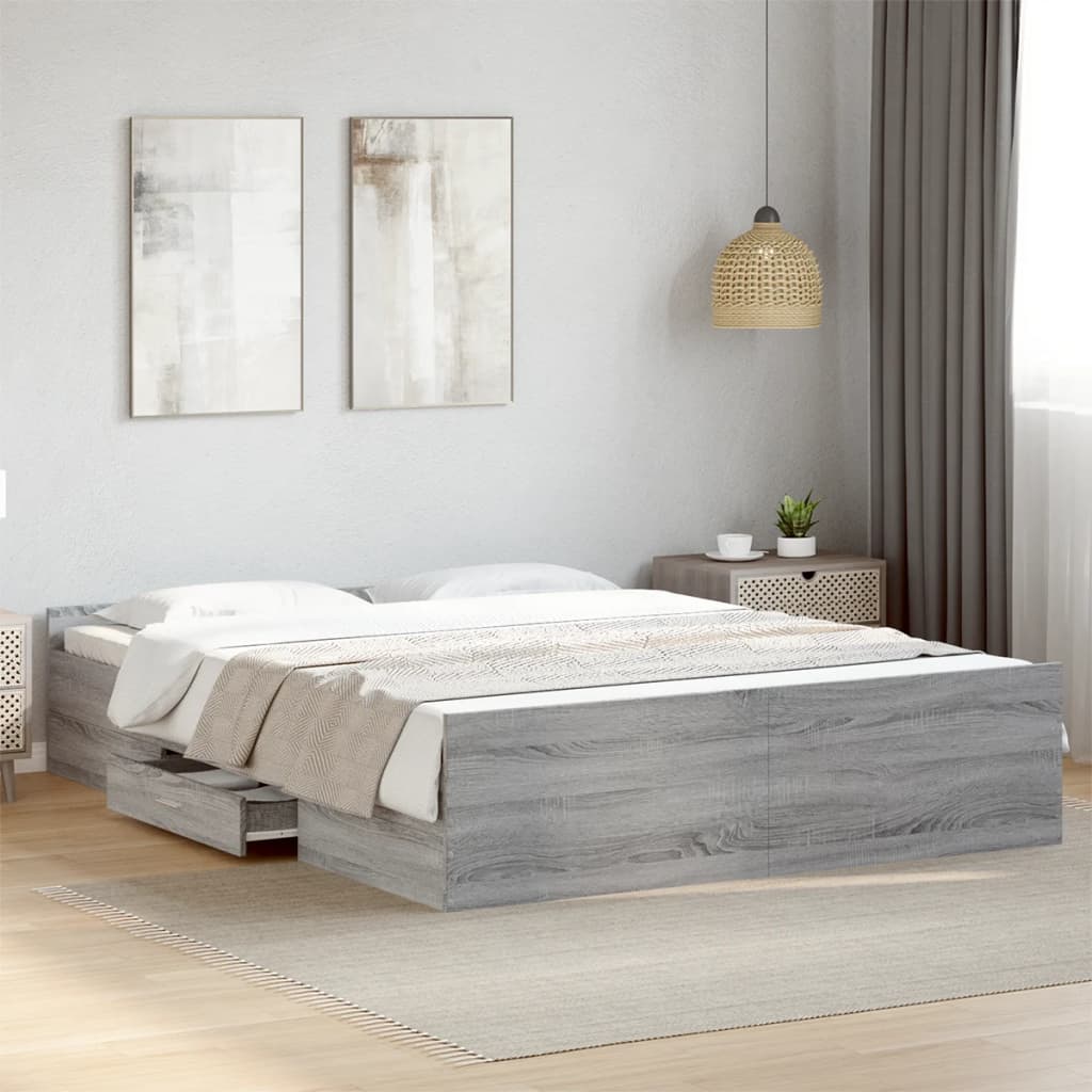 Cadre de lit avec tiroirs sans matelas sonoma gris 160x200 cm