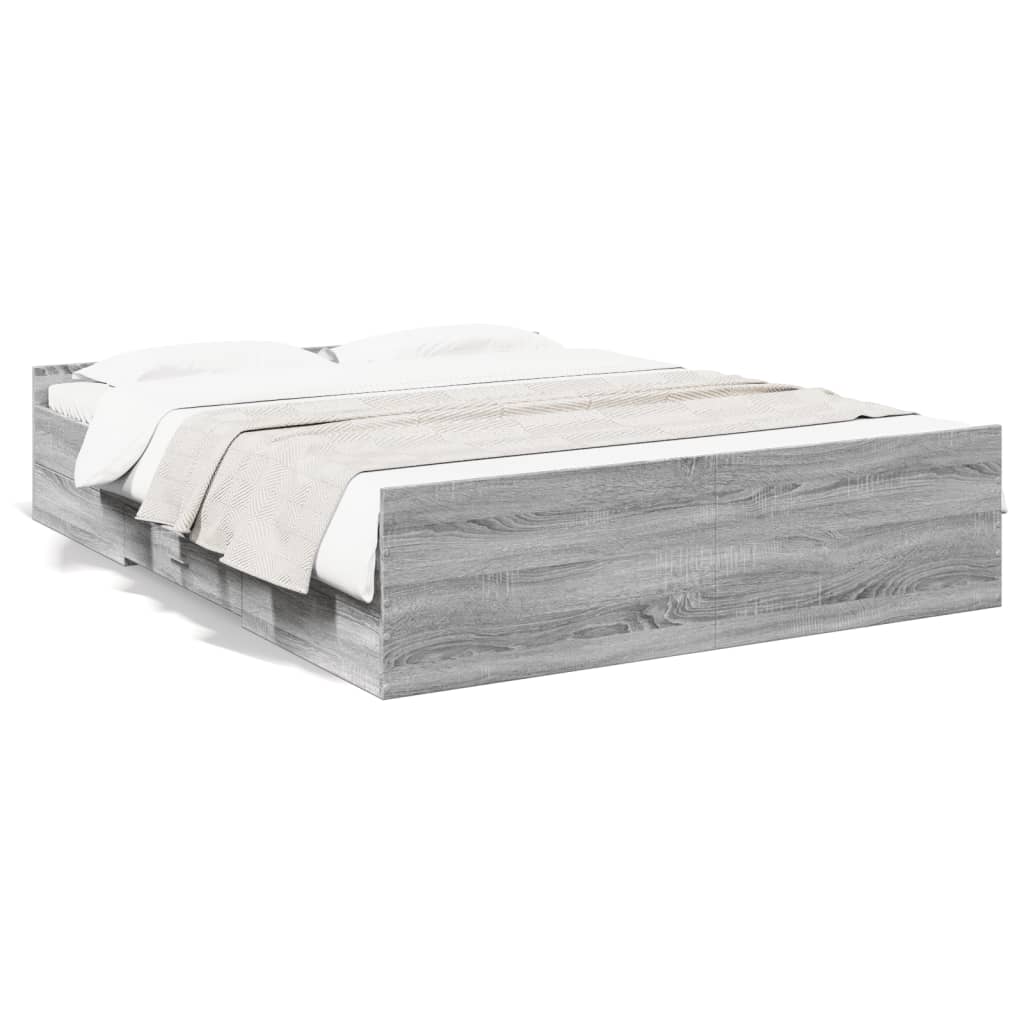 Cadre de lit avec tiroirs sans matelas sonoma gris 150x200 cm