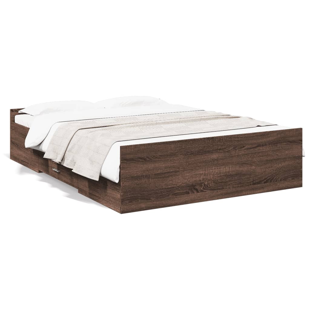 Cadre de lit avec tiroirs sans matelas chêne marron 140x190 cm