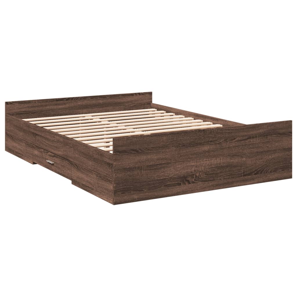 Cadre de lit avec tiroirs sans matelas chêne marron 140x190 cm