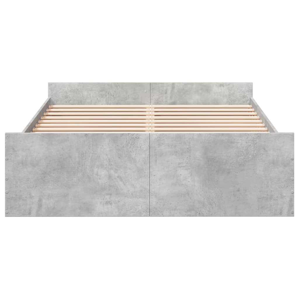 Cadre de lit avec tiroirs sans matelas gris béton 135x190 cm