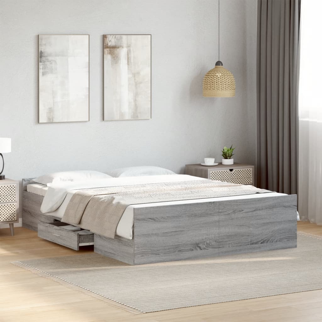 Cadre de lit avec tiroirs sans matelas sonoma gris 135x190 cm