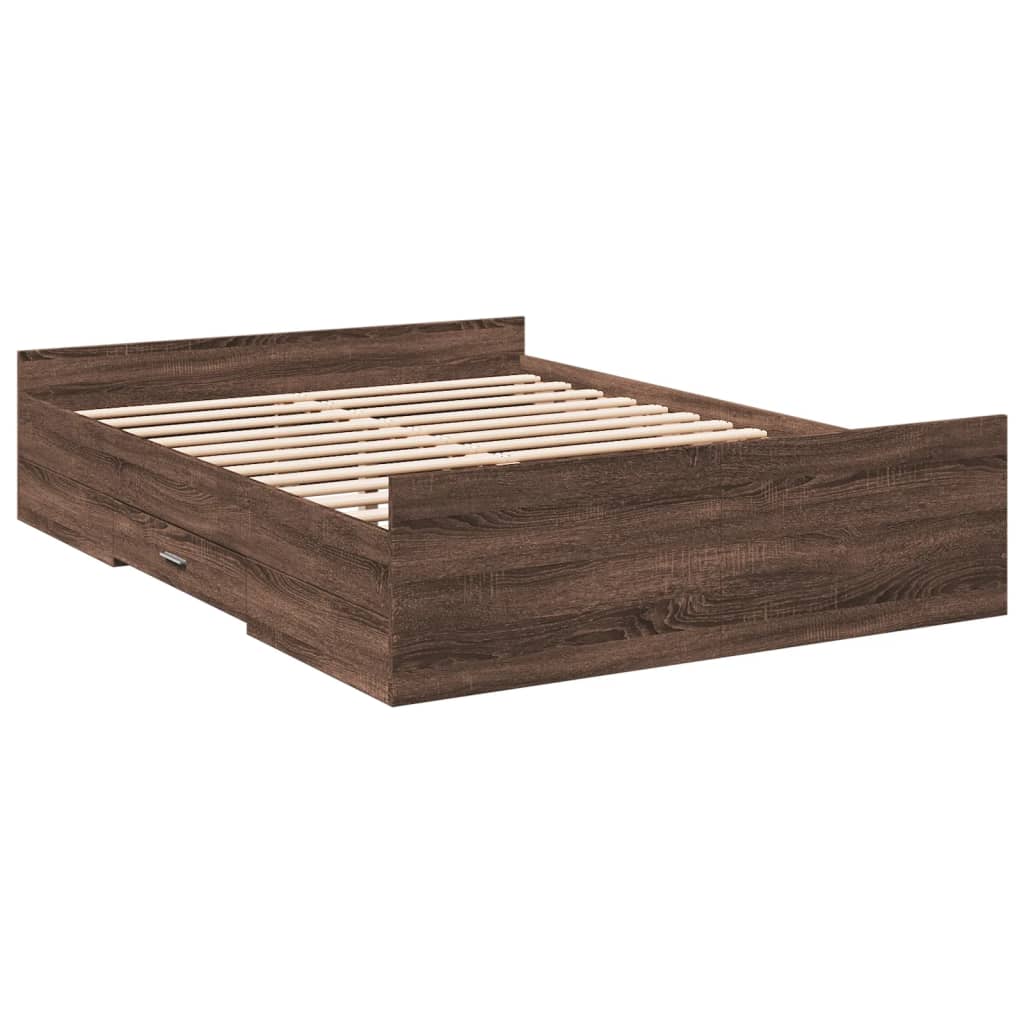 Cadre de lit avec tiroirs sans matelas chêne marron 135x190 cm