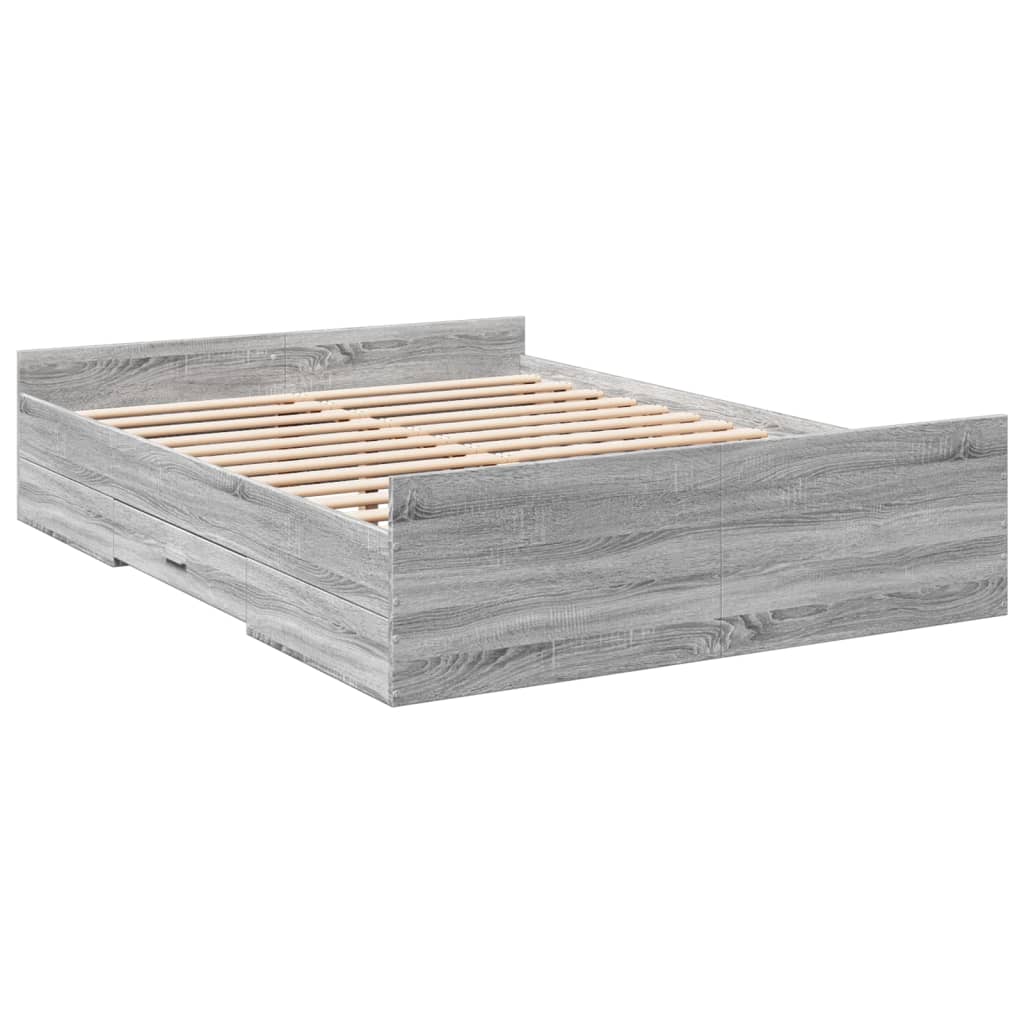 Cadre de lit avec tiroirs sans matelas sonoma gris 120x190 cm