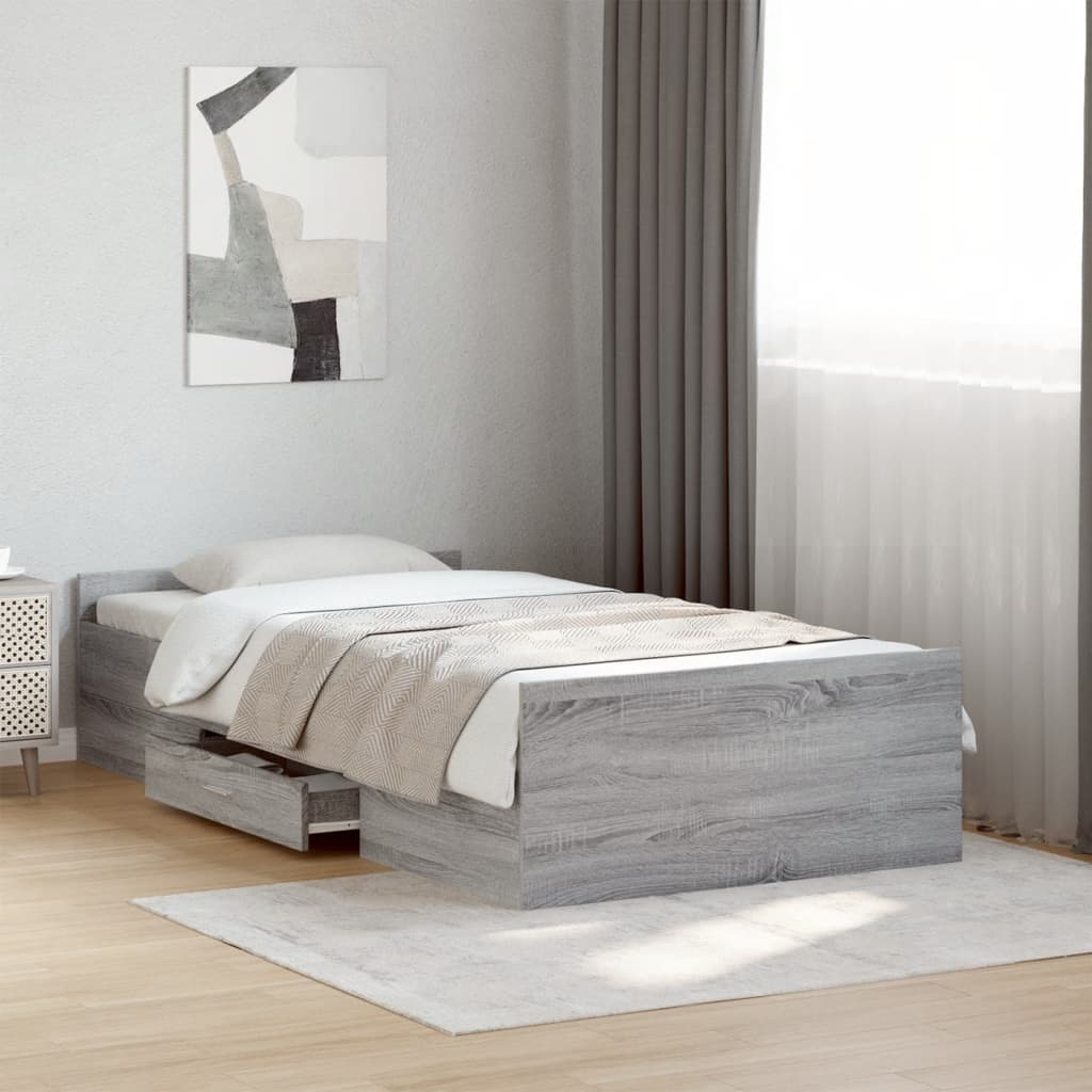 Cadre de lit avec tiroirs sans matelas sonoma gris 100x200 cm