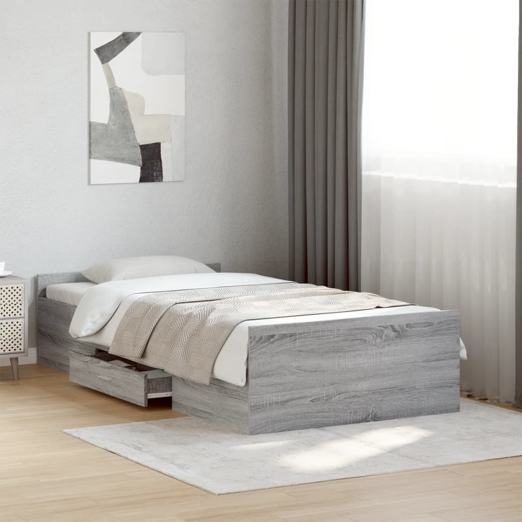 Cadre de lit avec tiroirs sans matelas sonoma gris 90x190 cm