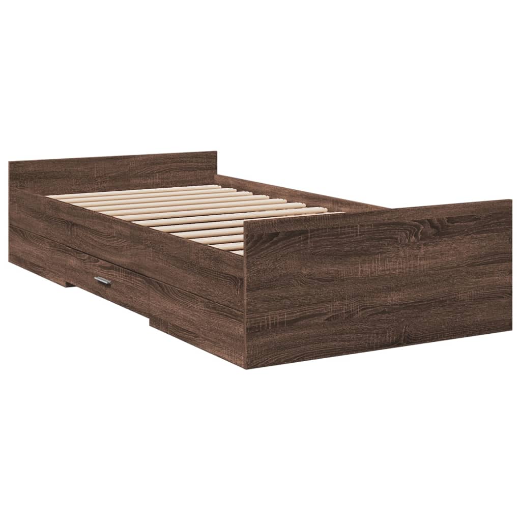 Cadre de lit avec tiroirs sans matelas chêne marron 90x190 cm