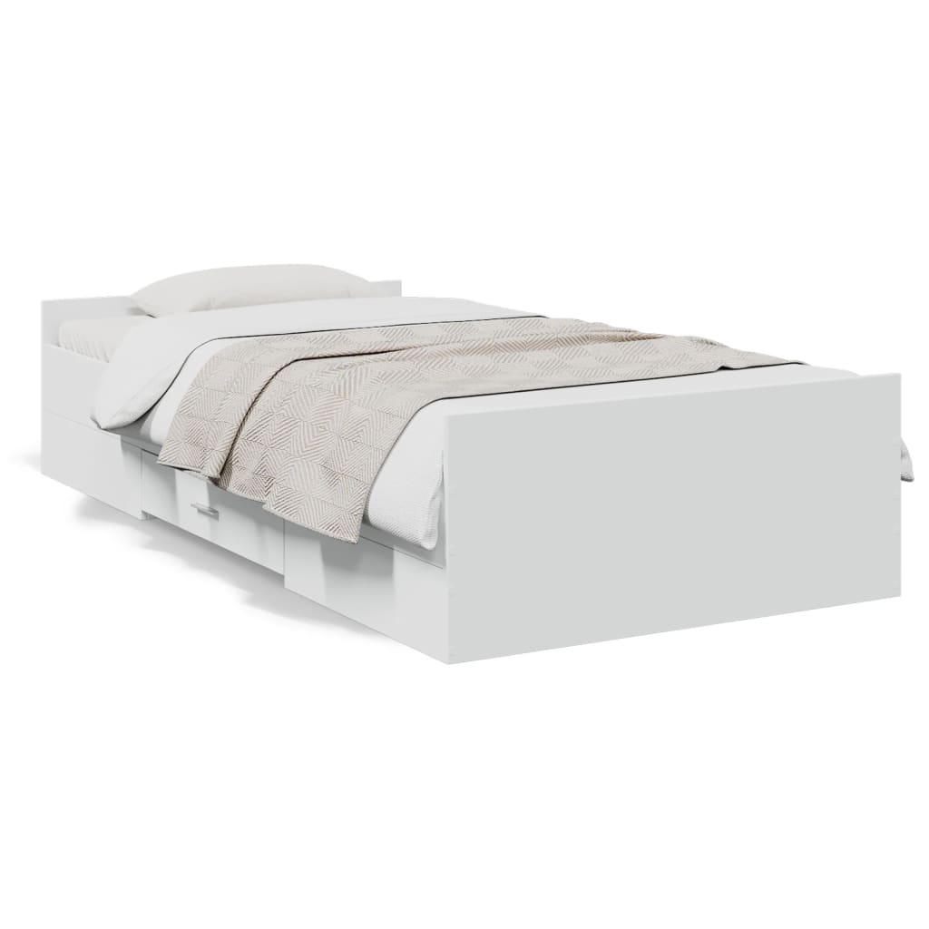 Bed frame with drawers without mattress white 75x190 cm