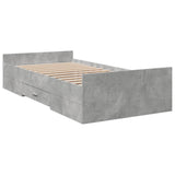 Cadre de lit avec tiroirs sans matelas gris béton 75x190 cm