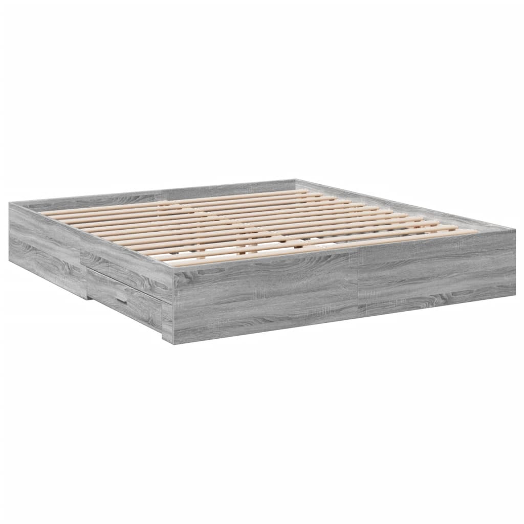 Cadre de lit avec tiroirs sans matelas sonoma gris 200x200 cm