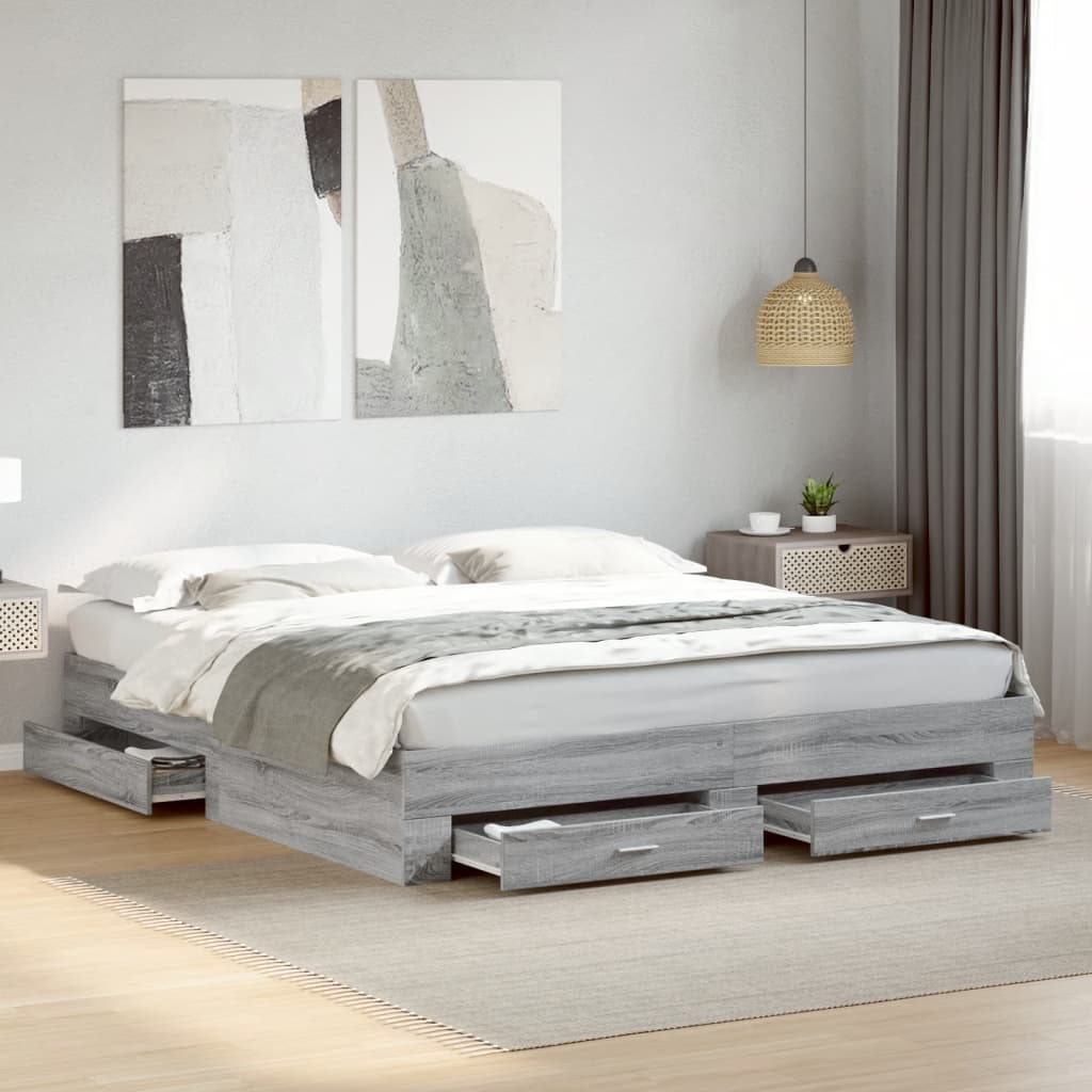 Cadre de lit avec tiroirs sans matelas sonoma gris 200x200 cm