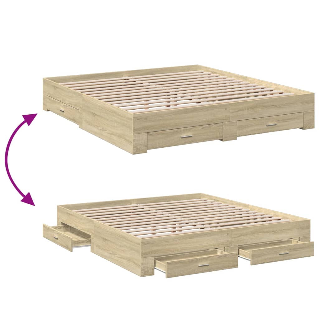 Bed frame with drawers without mattress sonoma oak 180x200 cm