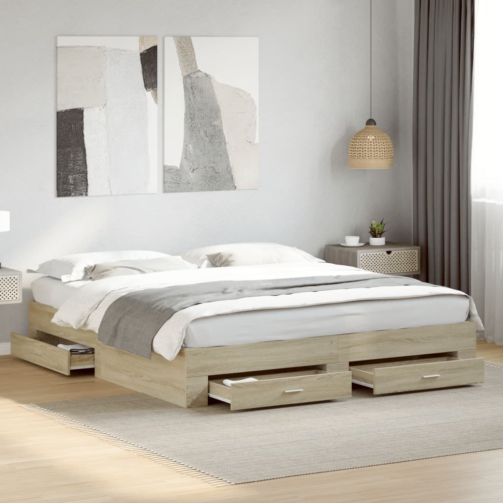 Bed frame with drawers without mattress sonoma oak 180x200 cm