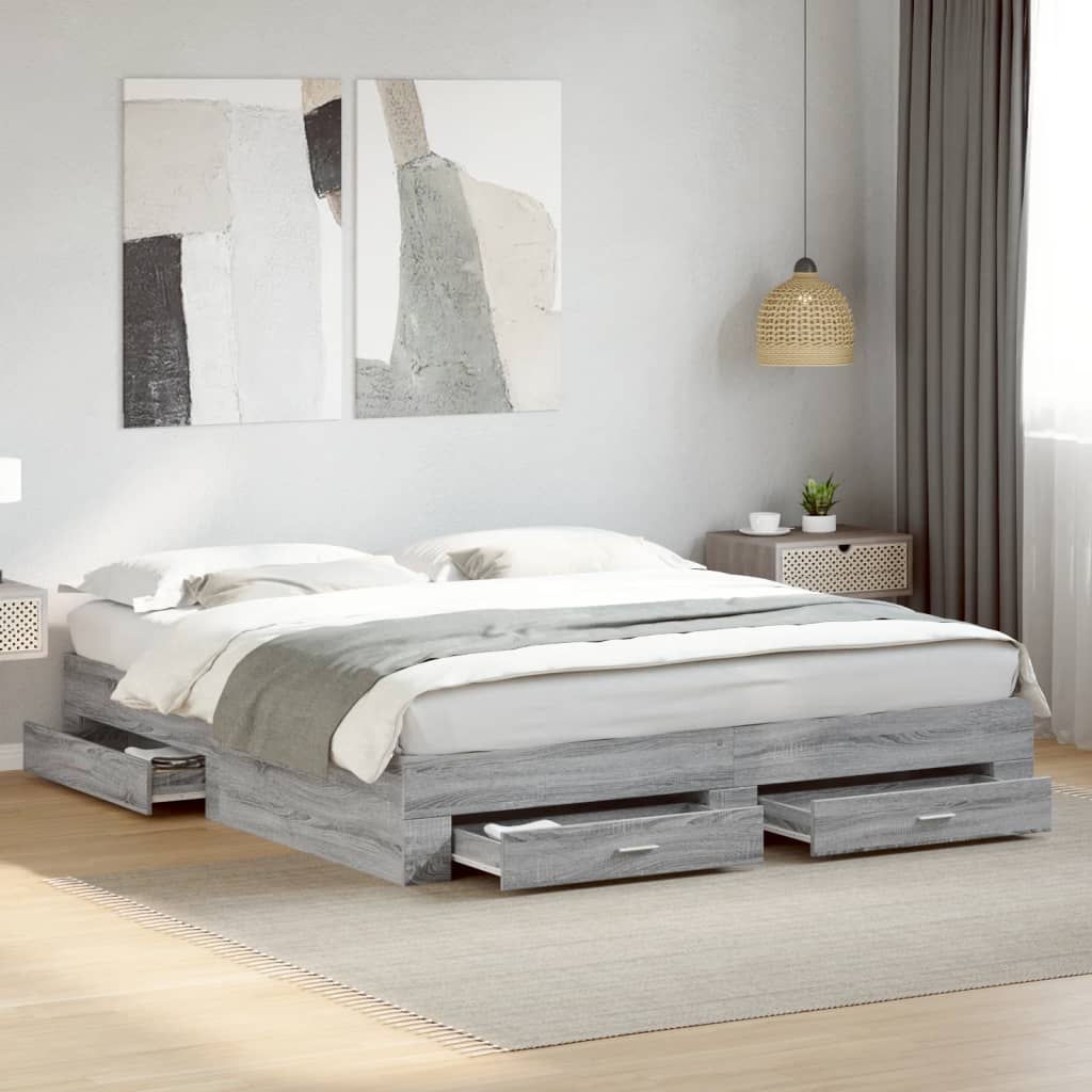 Cadre de lit avec tiroirs sans matelas sonoma gris 180x200 cm