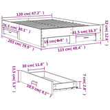 Cadre de lit avec tiroirs sans matelas sonoma gris 120x200 cm