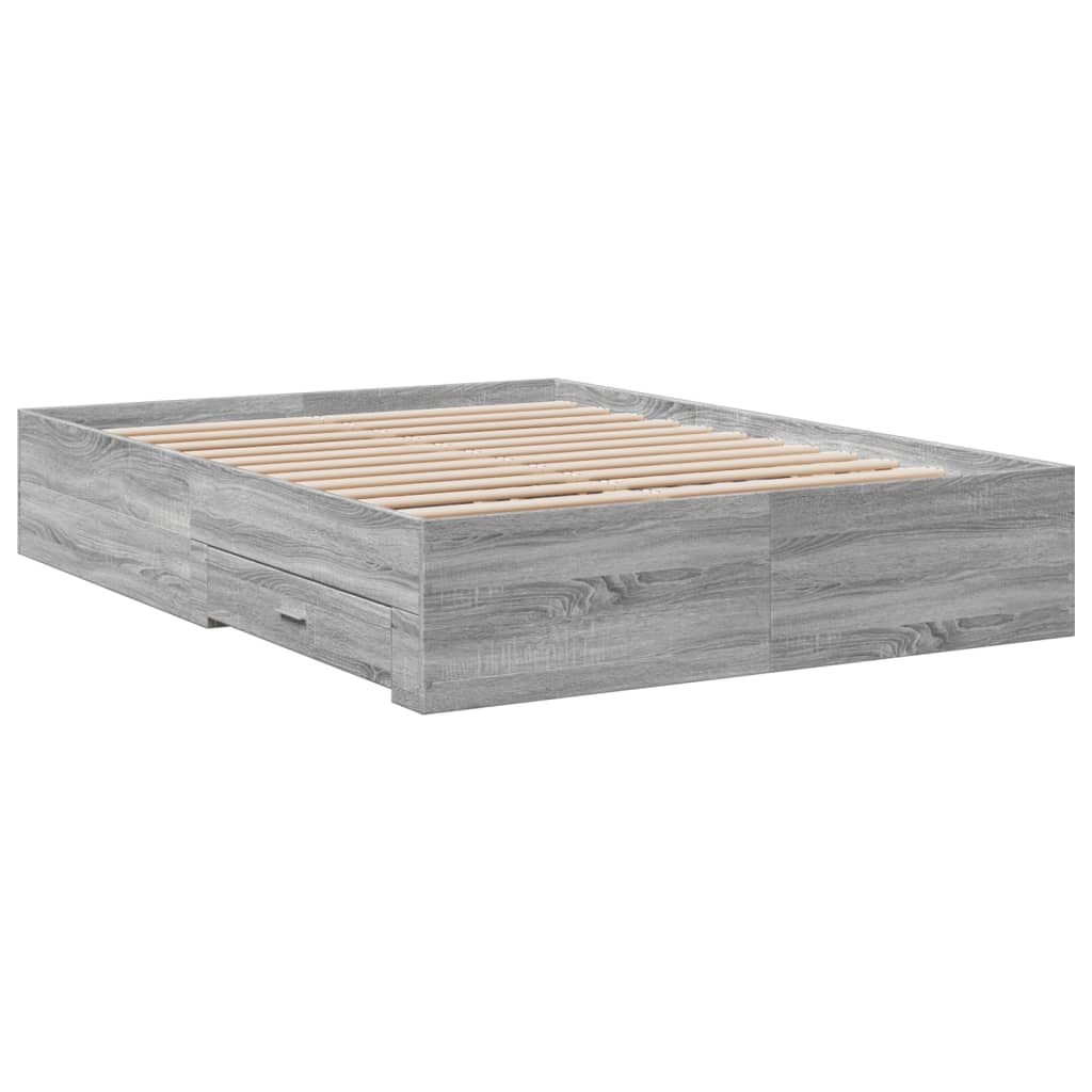 Cadre de lit avec tiroirs sans matelas sonoma gris 140x190 cm