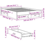 Cadre de lit avec tiroirs sans matelas sonoma gris 140x190 cm