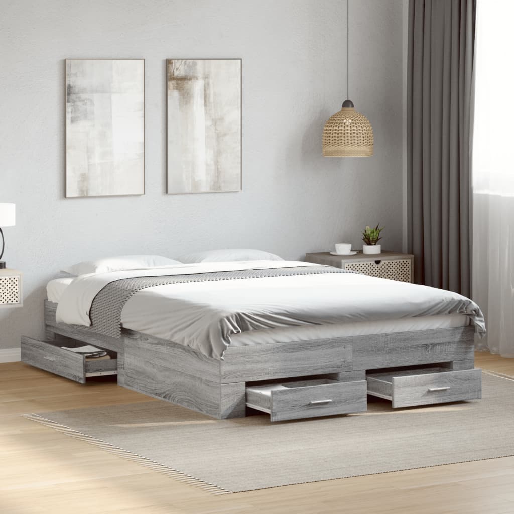 Cadre de lit avec tiroirs sans matelas sonoma gris 140x190 cm