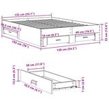 Cadre de lit avec tiroirs sans matelas gris béton 135x190 cm