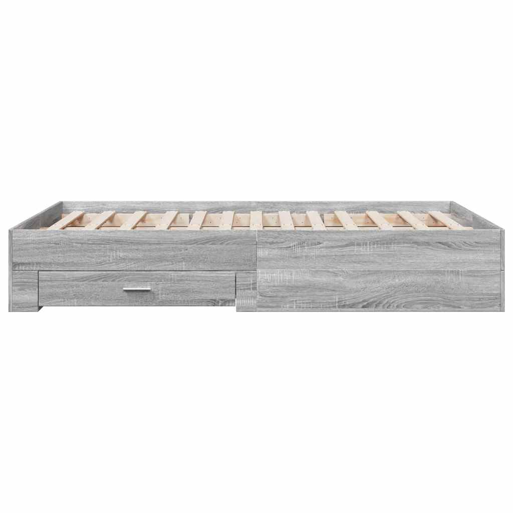 Cadre de lit avec tiroirs sans matelas sonoma gris 135x190 cm