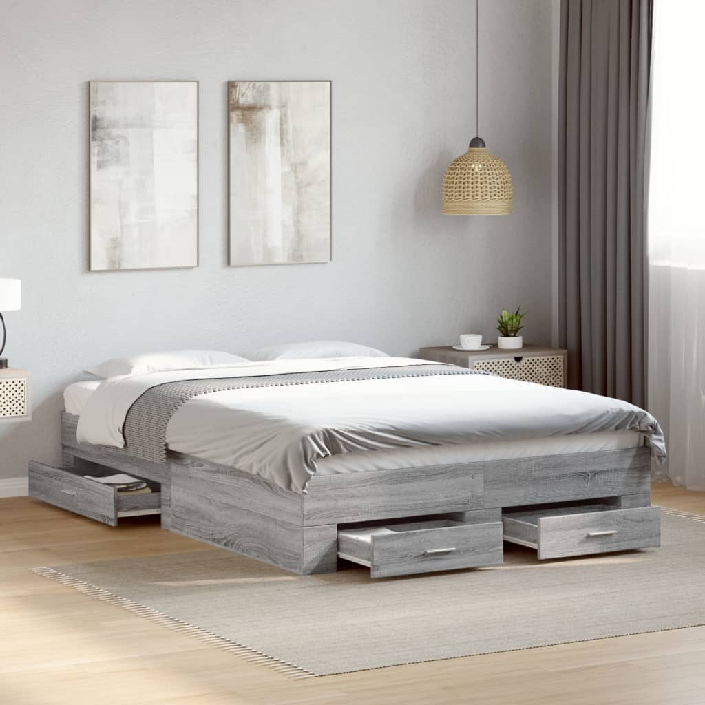 Cadre de lit avec tiroirs sans matelas sonoma gris 135x190 cm