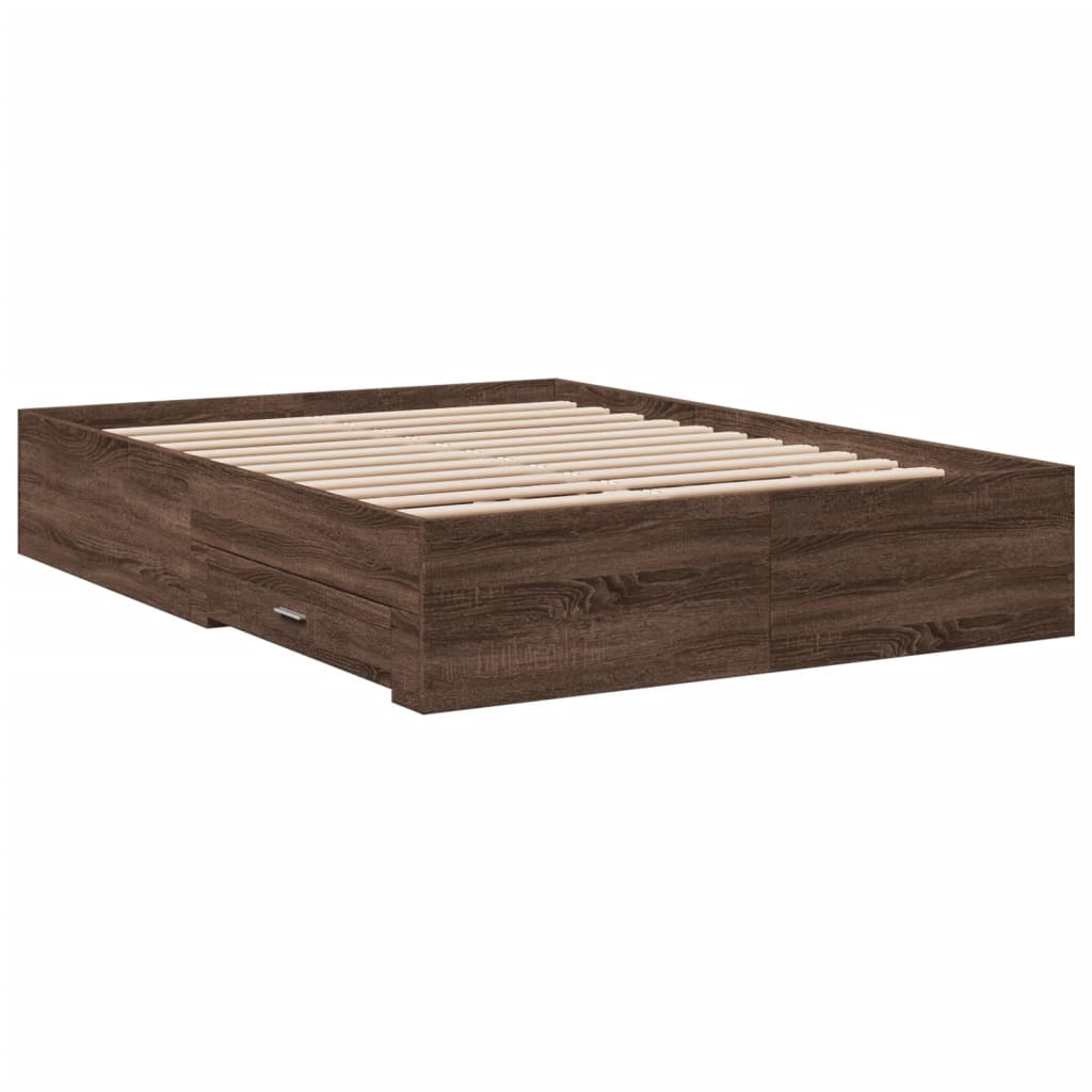 Cadre de lit avec tiroirs sans matelas chêne marron 135x190 cm