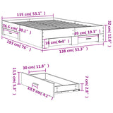 Cadre de lit avec tiroirs sans matelas chêne marron 135x190 cm