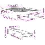 Cadre de lit avec tiroirs sans matelas chêne fumé 120x190 cm